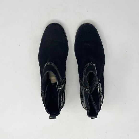 Donald Pliner Black Suede Leather Zita Side Zip Snakeskin Leather Strap Booties - Picture 7 of 10